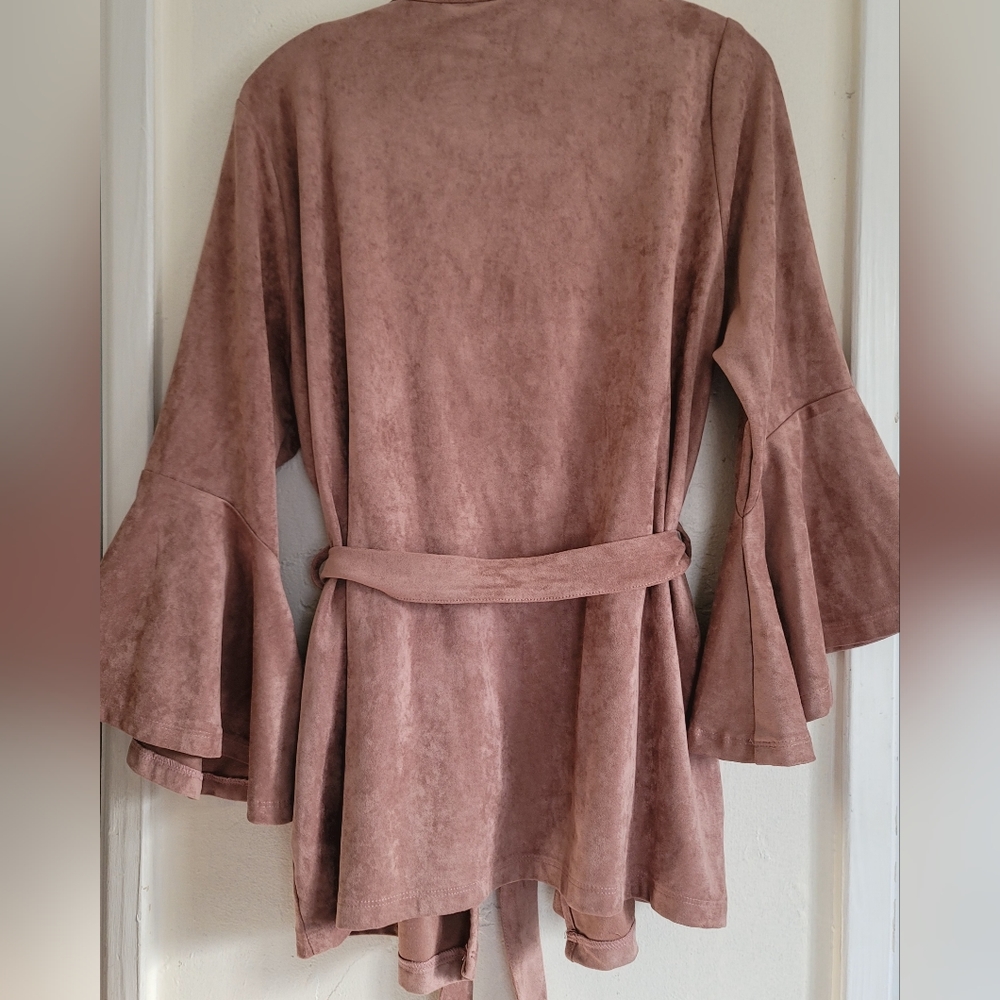 Kut From The Kloth Jacket Womens Size XL Pink Karina Sueded Bell Sleeve Belted - Picture 10 of 15